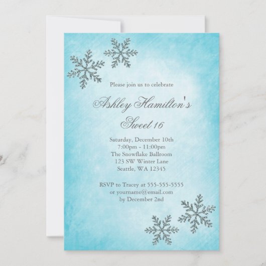 Sweet 16 Winter Wonderland Sparkle Snowflakes Kaart (Voorkant)