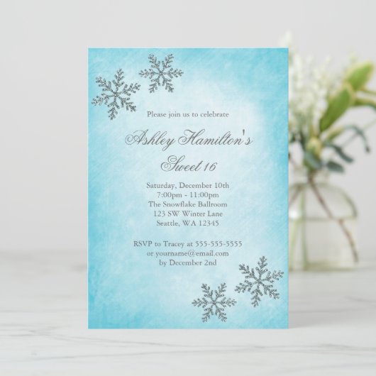 Sweet 16 Winter Wonderland Sparkle Snowflakes Kaart (Staand voorkant)