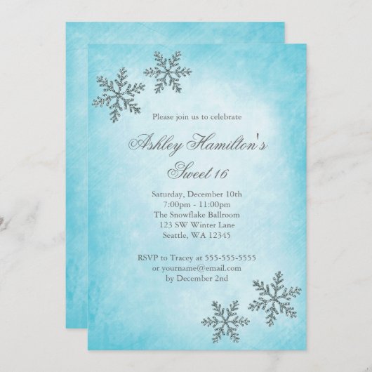 Sweet 16 Winter Wonderland Sparkle Snowflakes Kaart (Voorkant / Achterkant)