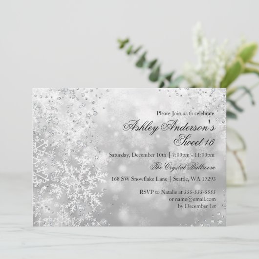 Sweet 16 Winter Wonderland Sparkle Snowflakes Kaart (Staand voorkant)