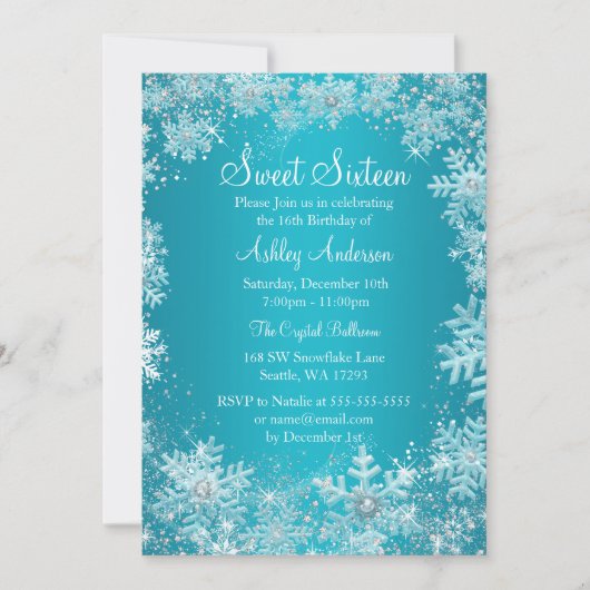 Sweet 16 Winter Wonderland Sparkle Snowflakes Kaart (Voorkant)