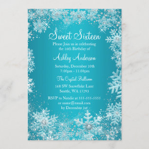 Sweet 16 Winter Wonderland Sparkle Snowflakes Kaart