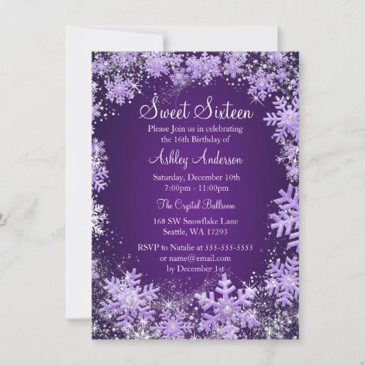 Sweet 16 Winter Wonderland Sparkle Snowflakes Kaart (Voorkant)