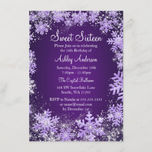 Sweet 16 Winter Wonderland Sparkle Snowflakes Kaart