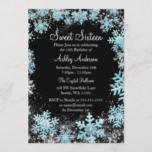 Sweet 16 Winter Wonderland Sparkle Snowflakes Kaart