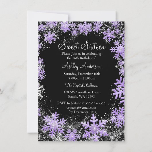 Sweet 16 Winter Wonderland Sparkle Snowflakes Kaart (Voorkant)