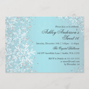 Sweet 16 Winter Wonderland Sparkle Snowflakes Kaart