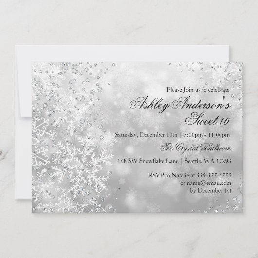 Sweet 16 Winter Wonderland Sparkle Snowflakes Kaart (Voorkant)