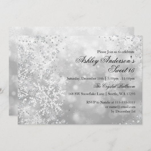 Sweet 16 Winter Wonderland Sparkle Snowflakes Kaart (Voorkant / Achterkant)