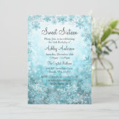 Sweet 16 Winter Wonderland Sparkle Snowflakes Kaart (Staand voorkant)