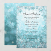 Sweet 16 Winter Wonderland Sparkle Snowflakes Kaart (Voorkant / Achterkant)
