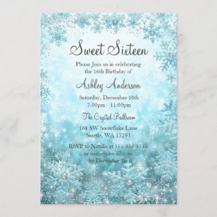 Sweet 16 Winter Wonderland Sparkle Snowflakes Kaart
