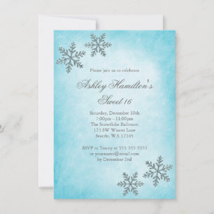 Sweet 16 Winter Wonderland Sparkle Snowflakes Kaart