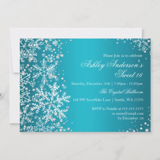 Sweet 16 Winter Wonderland Sparkle Snowflakes Kaart (Voorkant)