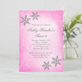Sweet 16 Winter Wonderland Sparkle Snowflakes Roze Kaart (Staand voorkant)