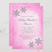 Sweet 16 Winter Wonderland Sparkle Snowflakes Roze Kaart (Voorkant / Achterkant)