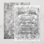 Sweet 16 Winter Wonderland Zilveren Glitter Lights Kaart (Voorkant / Achterkant)