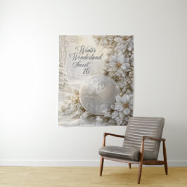 Sweet 16 Winter Wonderland Zilveren Glitter Orname Wandkleed
