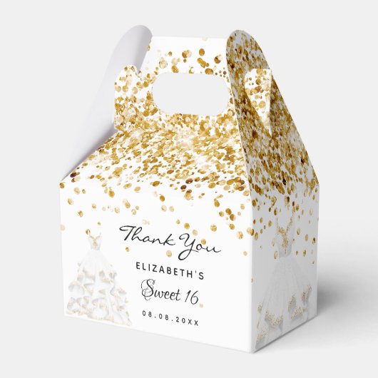 Sweet 16 wit goud jurk dank je bedankdoosjes (Achterkant)