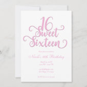 Sweet 16 Wit & Roze Bubblegum Type Verjaardag Kaart (Voorkant)