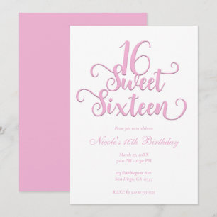 Sweet 16 Wit & Roze Bubblegum Type Verjaardag  Kaart