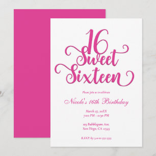 Sweet 16 Wit & Roze Verjaardagsfeestje  Kaart