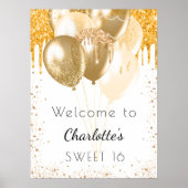 Sweet 16 witte goudballonnen welkom poster (Voorkant)