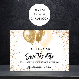 Sweet 16 witte gouden ballonnen glitter party save the date