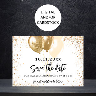Sweet 16 witte gouden ballonnen glitter party save the date