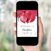 Sweet 16 witte rode glitter welkome ballonnen poster