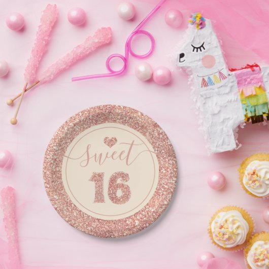 Sweet 16 Zalmroze faux Glitter Birthday Party Papieren Bordje (Feest)