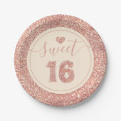 Sweet 16 Zalmroze faux Glitter Birthday Party Papieren Bordje (Voorkant)