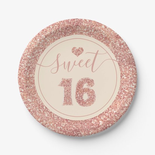 Sweet 16 Zalmroze faux Glitter Birthday Party Papieren Bordje (Voorkant)
