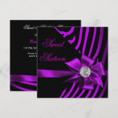 Sweet 16 Zebra Paarse roze Silver Black Party Kaart (Voorkant / Achterkant)