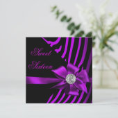 Sweet 16 Zebra Paarse roze Silver Black Party Kaart (Staand voorkant)