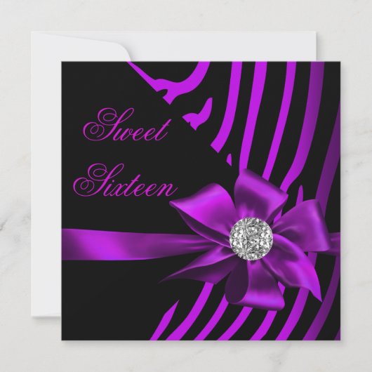 Sweet 16 Zebra Paarse roze Silver Black Party Kaart (Voorkant)