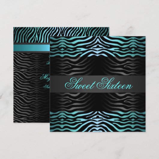 Sweet 16 Zebra Print Blue Verjaardag Uitnodiging (Voorkant / Achterkant)