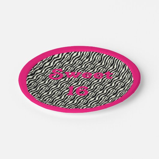 Sweet 16 Zebra Print met roze rand Papieren Bordje (Gekanteld)