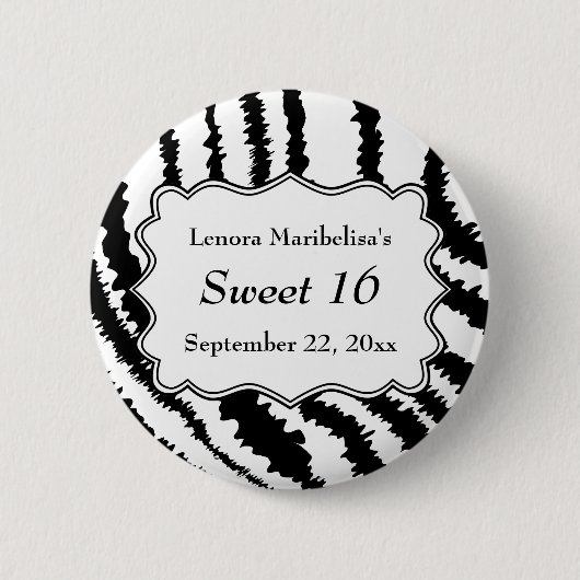 Sweet 16 Zebra Print Pattern Ronde Button 5,7 Cm (Voorkant)