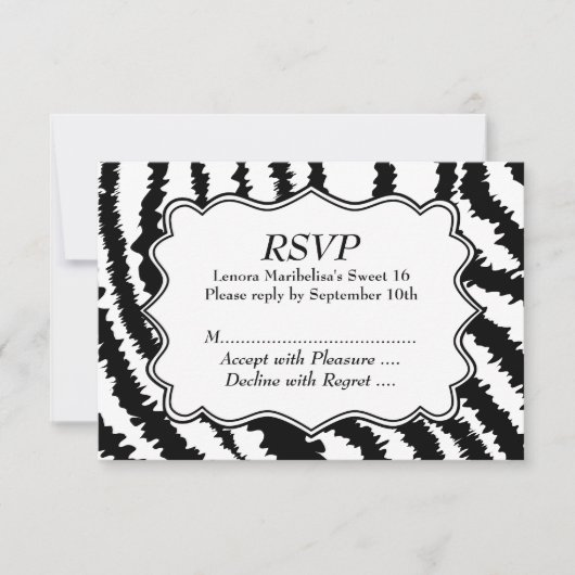 Sweet 16 Zebra Print Pattern RSVP Kaartje (Voorkant)