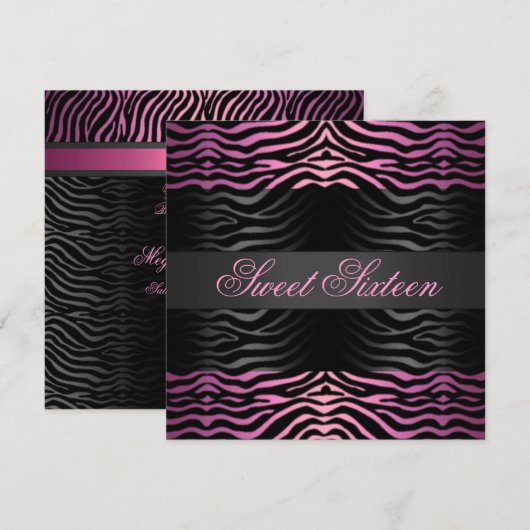 Sweet 16 Zebra Print Roze Verjaardag Uitnodiging (Voorkant / Achterkant)