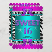 Sweet 16 Zebra Roze Blauwgroen Paarse Bow Fun Part Kaart (Voorkant / Achterkant)