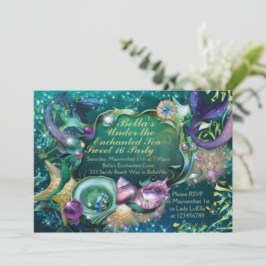 Sweet 16 Zeemeermin Onder het Zee Verjaardagsuitno Kaart (Staand voorkant)