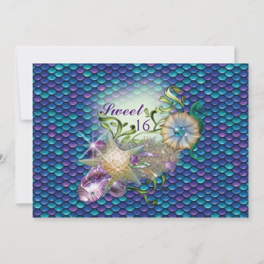Sweet 16 Zeemeermin Onder het Zee Verjaardagsuitno Kaart (Achterkant)