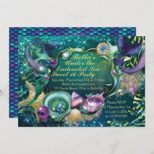 Sweet 16 Zeemeermin Onder het Zee Verjaardagsuitno Kaart (Voorkant / Achterkant)