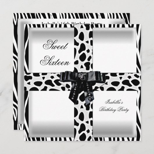 Sweet 16 Zestien 16e zwarte witte Zebra Giraffe Kaart (Voorkant / Achterkant)