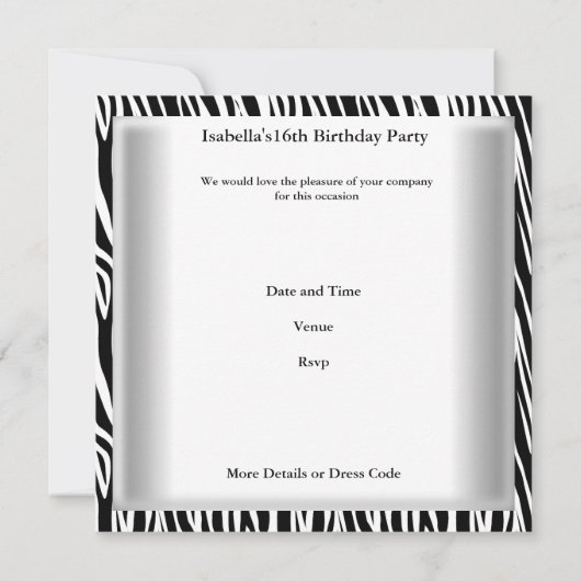 Sweet 16 Zestien 16e zwarte witte Zebra Giraffe Kaart (Achterkant)