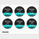 Sweet 16 Zestien Aqua Black Zebra Aangepaste Stick Ronde Sticker (Vel)