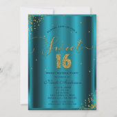 SWEET 16 Zestien Aqua Blue & Gold Confetti Corners Kaart (Voorkant)