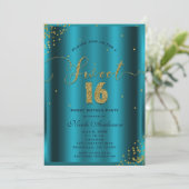 SWEET 16 Zestien Aqua Blue & Gold Confetti Corners Kaart (Staand voorkant)
